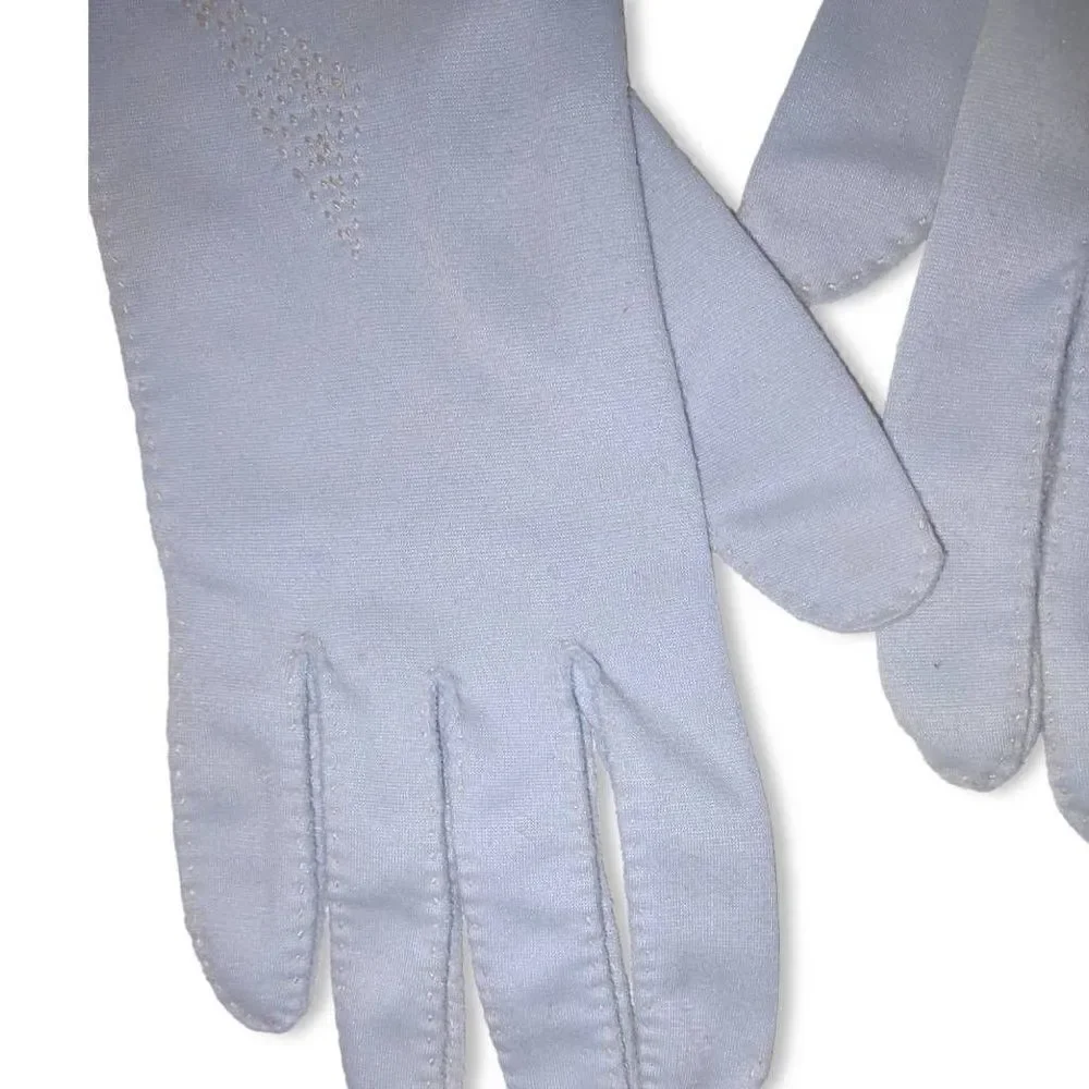 Handmade Blue Women's Gloves Hand Stitched White Thread Diamond Design Vintage 5